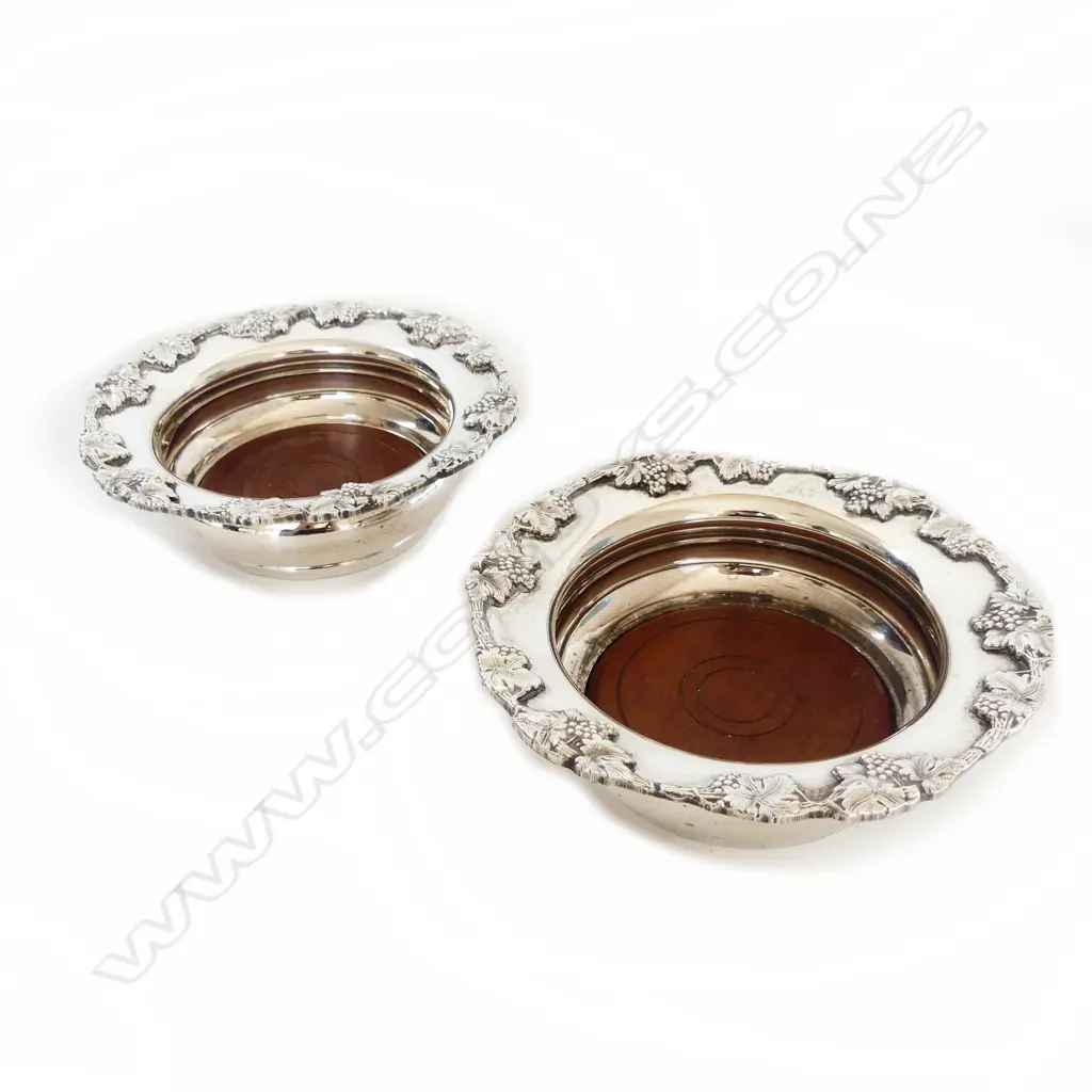 PR SILVER PLATE WINE COASTERS 185mm dia Image 1++