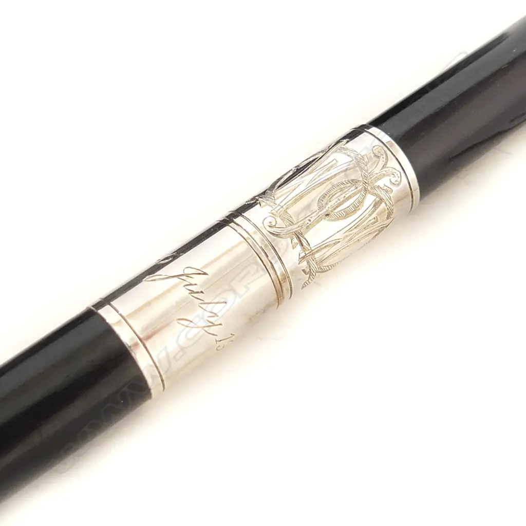 C1900 EBONY  SECTION CONDUCTOR'S BATON SILVER FITTINGS the fitted case with end missing Image 1++