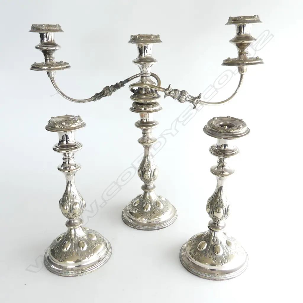 SILVER PLATE CANDELABRA AND MATCHING PAIR OF CANDLESTICKS Image 1++