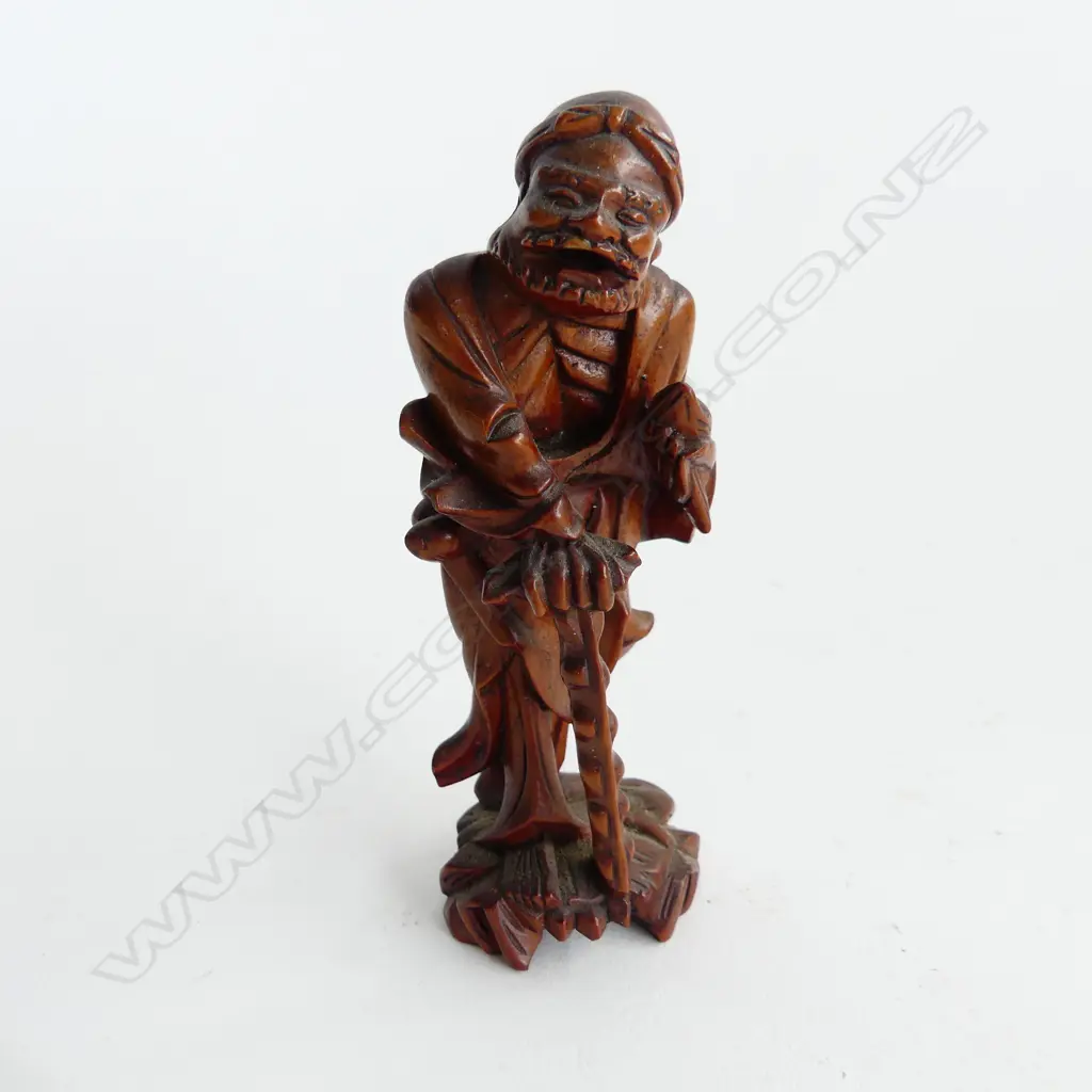 A HAND CARVED JAPANESE WOODEN SAGE OKIMONO H 100 MM Image 1++