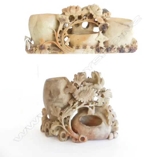 2 PCES ORIENTAL CARVED SANDSTONE W.250mm