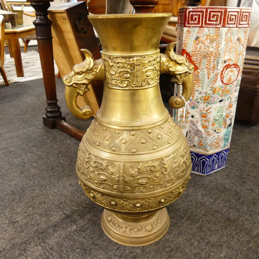  VINTAGE CHINESE BRASS VASE H600MM Image 1++