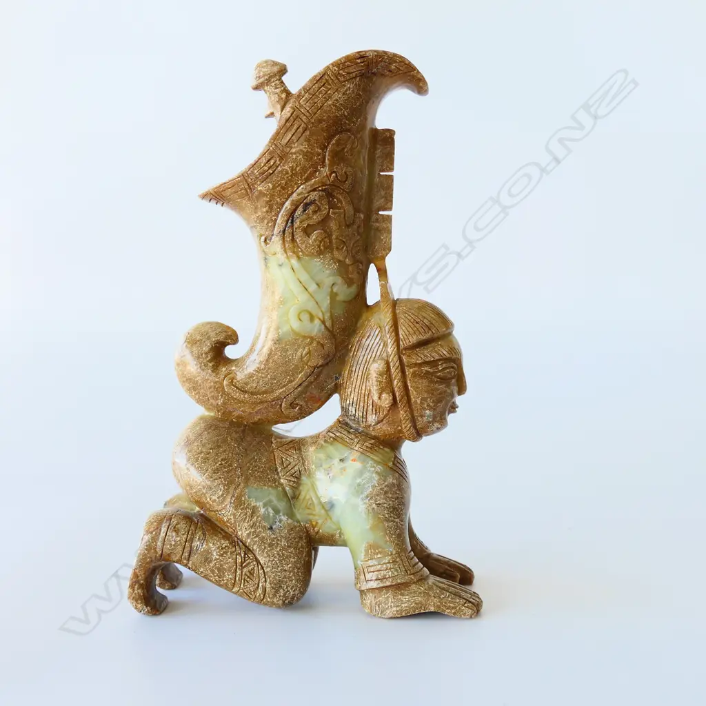 CHINESE SOAPSTONE CARVING OF A RHYTON VESSEL. H 240mm Image 1++