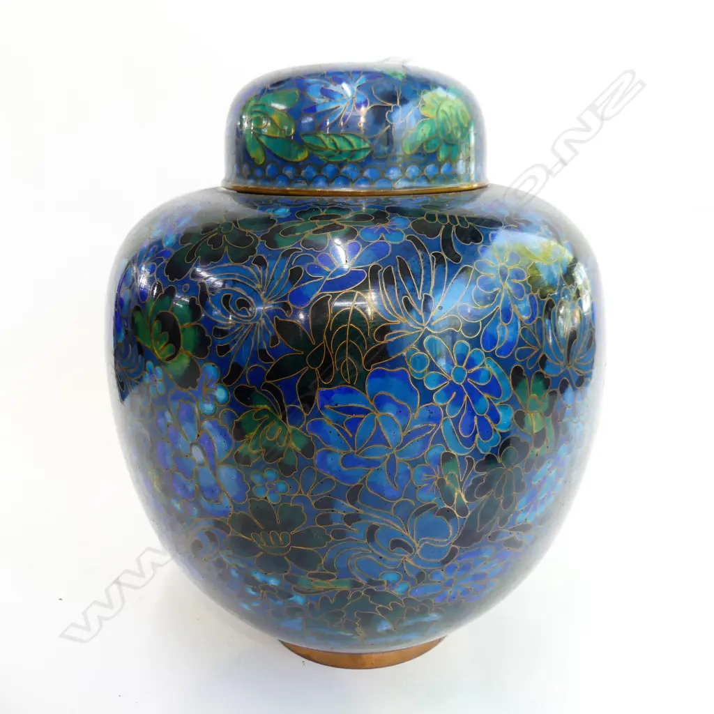 LARGE CHINESE LIDDED CLOISONE GINGER JAR BLUE COULOR H260MM Image 1++