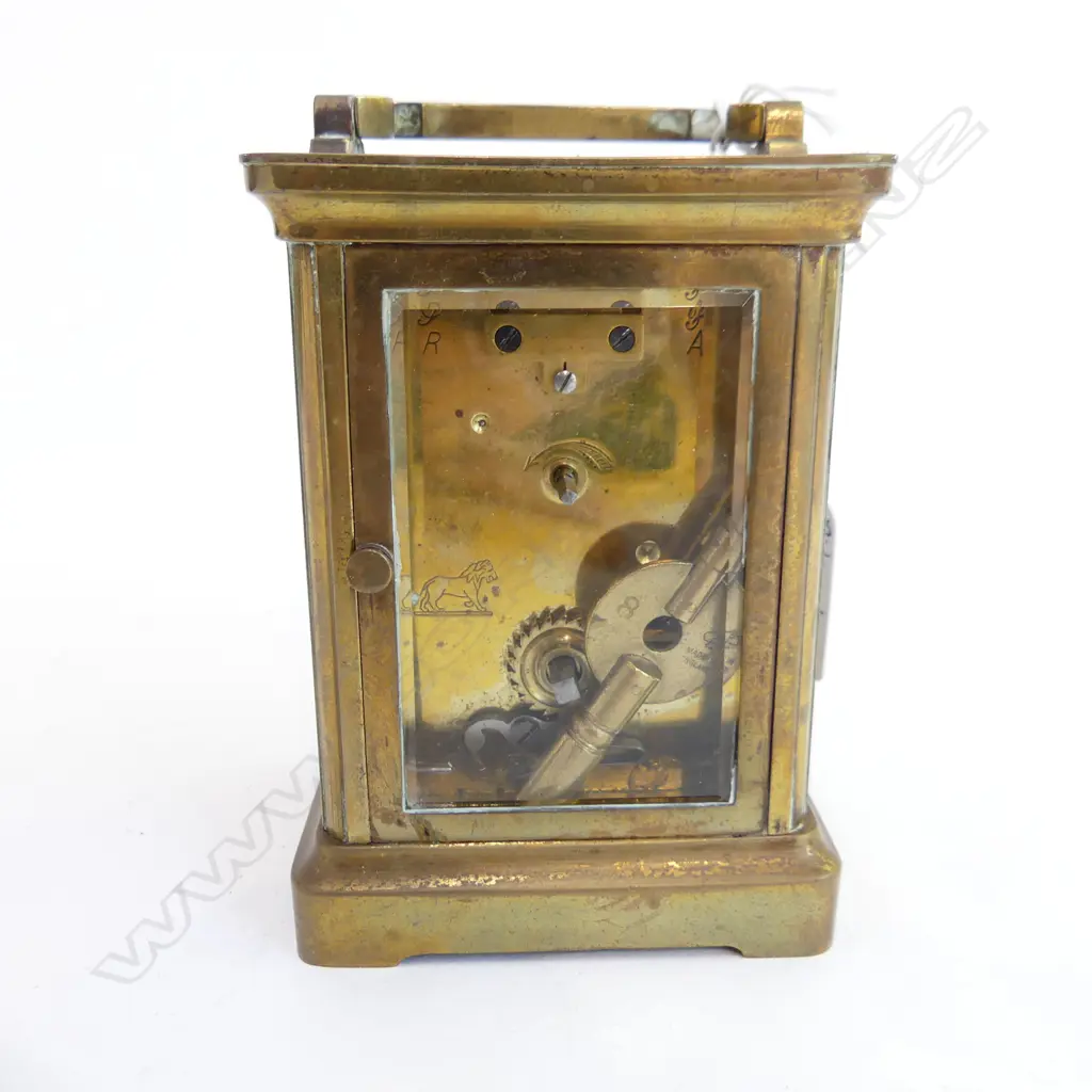 ENGLISH BRASS CARRAGE CLOCK & KEY H120MM Image 1++