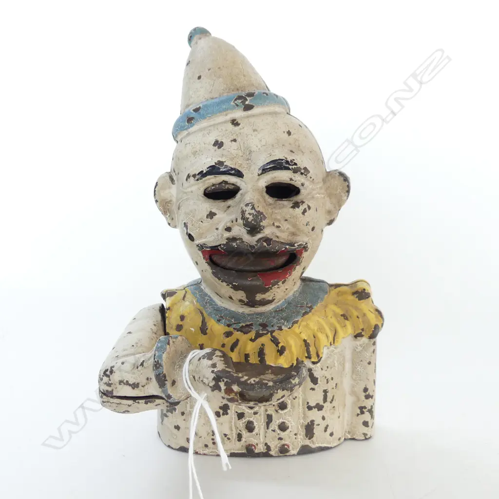 VINTAGE CAST IRON CLOWN MONEY BOX H190MM Image 1++