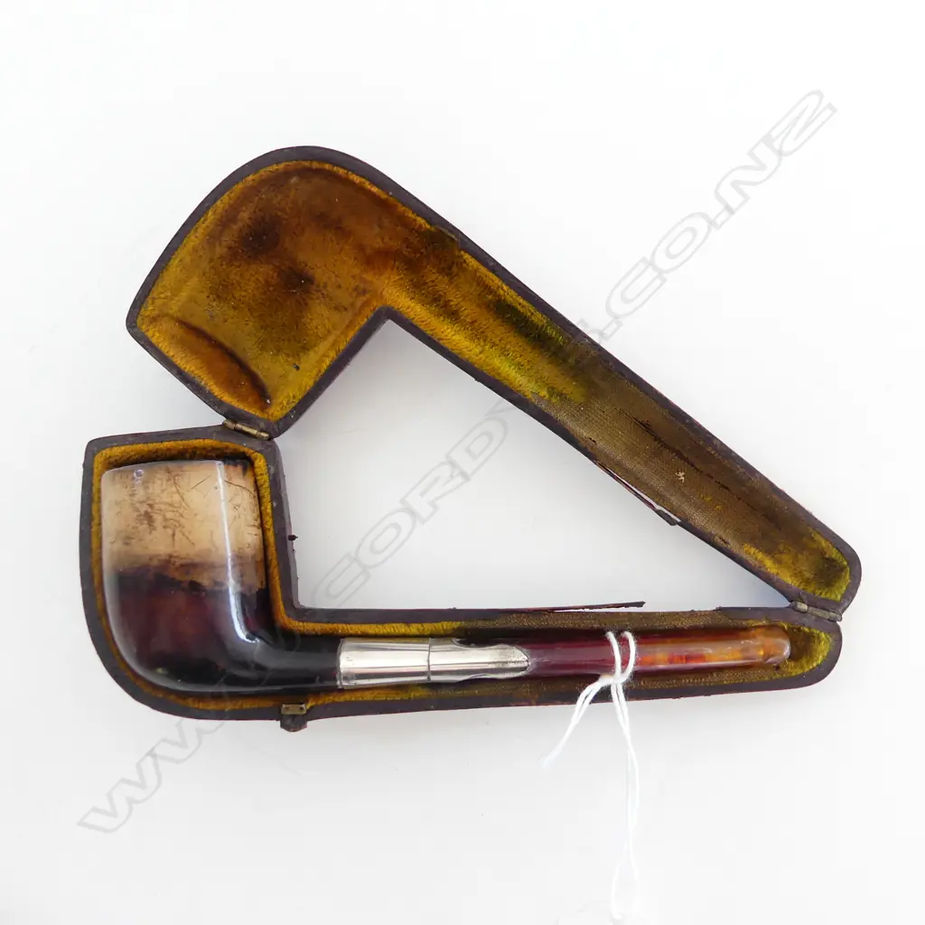 ANTIQUE PIPE IN CASE WITH SILVER MOUNT, L.160mm Image 1++