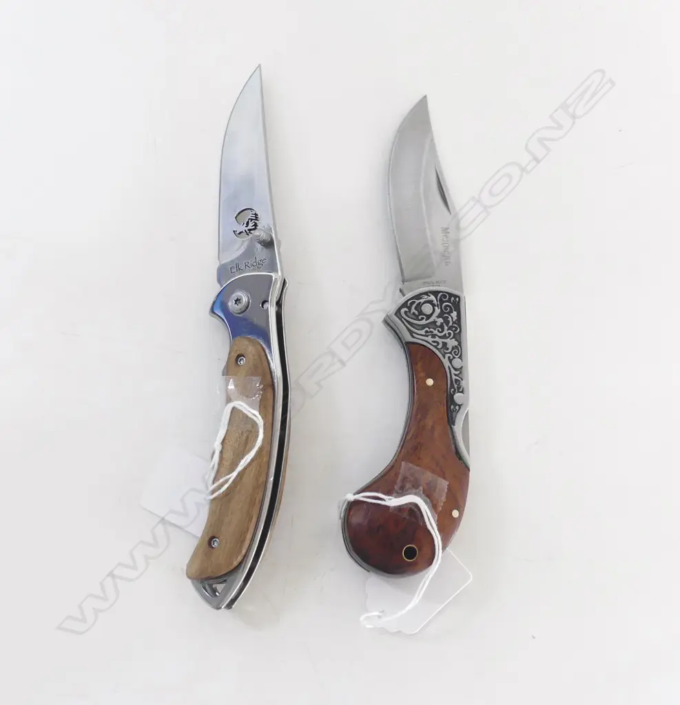 2 POCKET KNIVES WOOD HADLES & LOCKING STEEL BLADES Image 1++