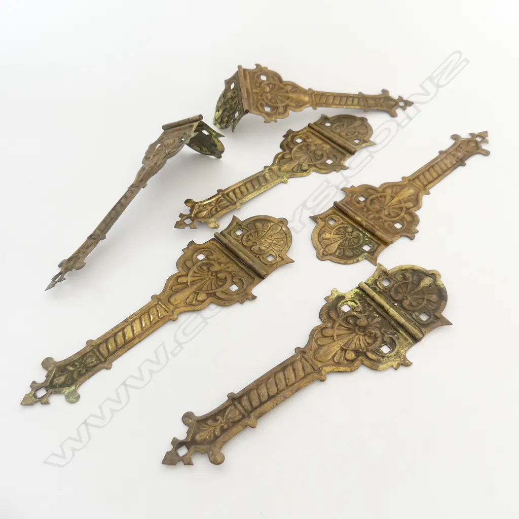 SET OF 6 ANTIQUE DECORATIVE BRASS HINGES FOR FURNITURE, L.230mm Image 1++