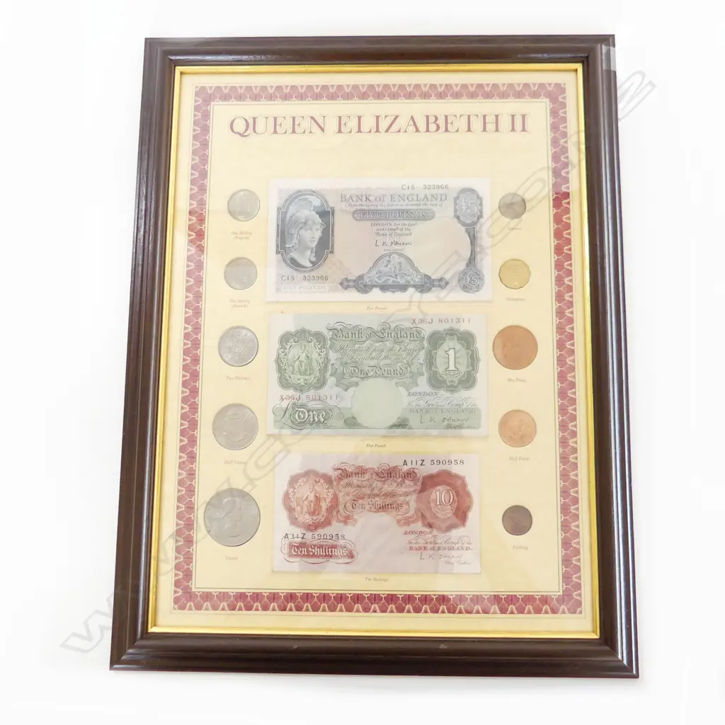 FRAMED COINAGE: QEII PRE-DECIMAL CURRENCY OF GREAT BRITAIN 1953-1971 390x290mm Image 1++