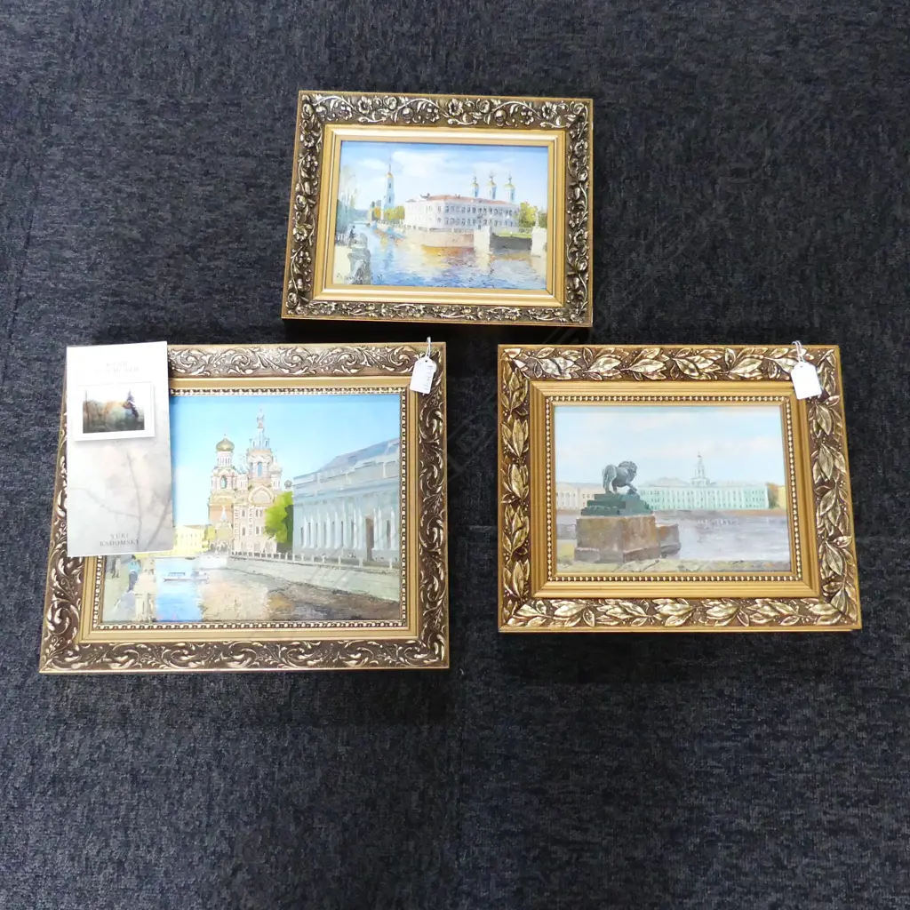 3 YURI RADOMSKY OIL ON CANVAS RUSSIAN SCENES 230x290mm Image 1++