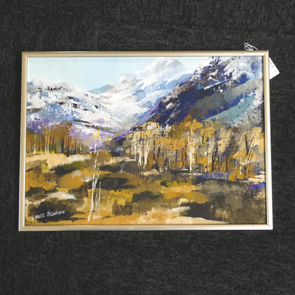 SM LANCE O'GORMAN, MOUNTAIN & FOREST SCENE, OIL ON BOARD, SIGNED, 240 x 345mm Image 1++
