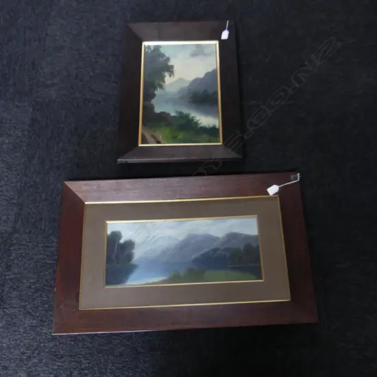2 COLONIAL ARTWORKS; LAKE SCENES, PASTEL 205x490mm, OIL ON BOARD 430x275mm