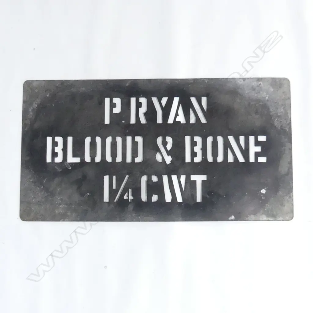 LATE 19THC P.RYAN LTD 'BLOOD AND BONE' STENCIL, FROM THE ESTATE OF ALAN TAYLOR, 280 x 530mm Image 1++