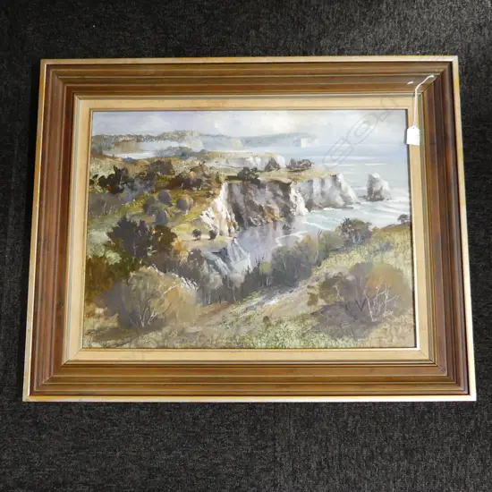 LANCE O'GORMAN 'RUGGED BEAUTY' (TARANAKI COASTLINE 1980), OIL ON BOARD, SIGNED + ORIG RECEIPT ($500), 445 X 595mm