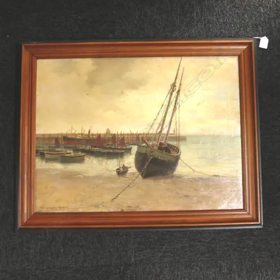 WILLIAM MENZIES GIBB (1859-1931) HARBOUR SCENE, OIL ON CANVAS 450x600mm