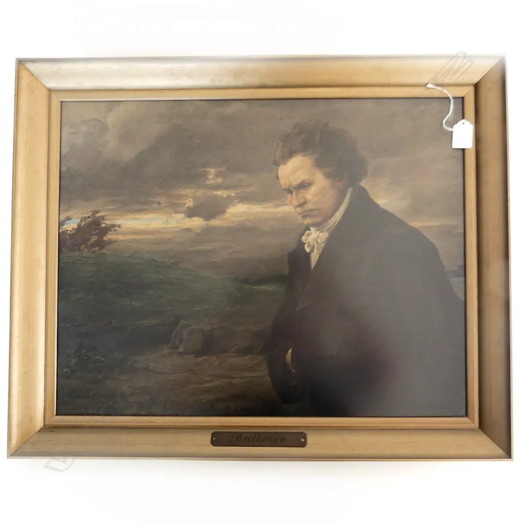 C1900 CHROMOLITHOGRAPH OF BEETHOVEN framed with plaque Image 1++