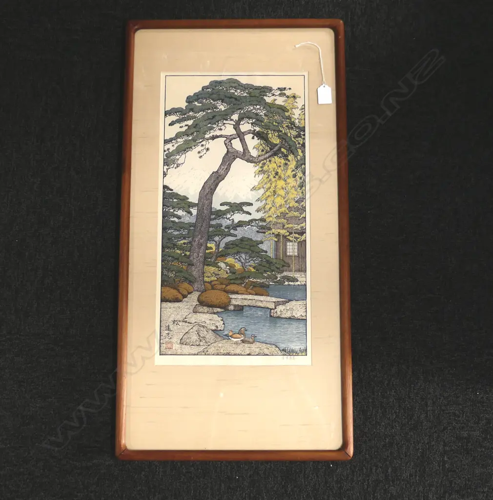 TOSHI YOSHIDA WOODBLOCK PRINT 'PINE TREE OF THE FRIENDLY GARDEN' w booklet Image 1++