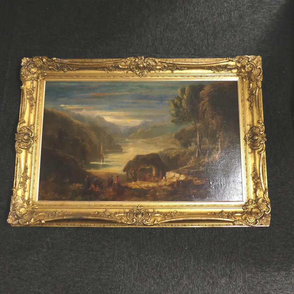 ORNATE GOLDEN FRAME WITH A LANDSCAPE PASTORAL OIL PAINTING ON BOARD, H 470mm x W780mm  Image 1++