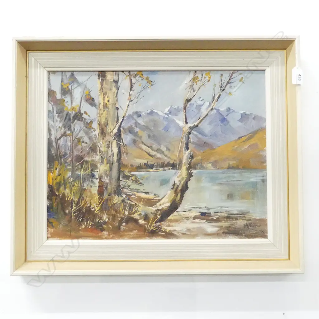 MCKENZIE 'BLUE GUM FRANKTON ARM LAKE WAKATIPU' OIL ON BOARD 345x450mm Image 1++