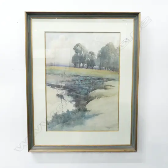 F. E. BOLT, SAILBOAT IN LANDSCAPE, WC 1911 635x470mm