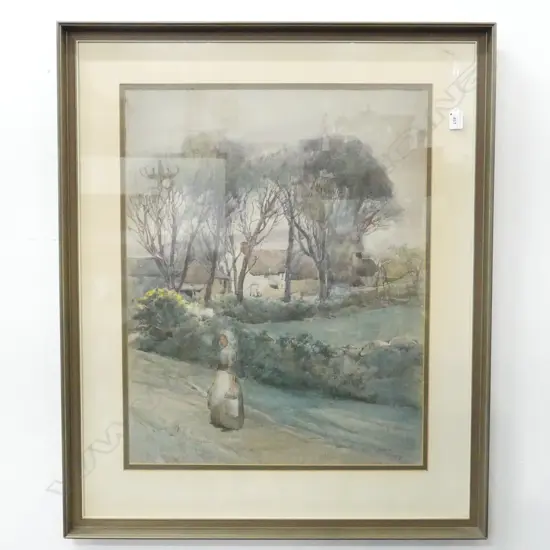 F. E. BOLT, GIRL & VILLAGE, WC 1909 670x530mm