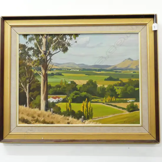 HAROLD W. BLOXHAM 'TAIERI PLAINS FROM MUNGATUA' OIL ON BOARD 460x615mm