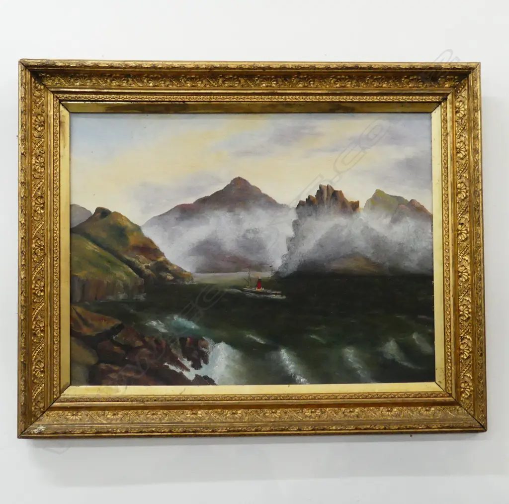 ELLEN PEAT, STEAMSHIP IN LANDSCAPE, ACRYLIC ON BOARD, 450x610mm Image 1++