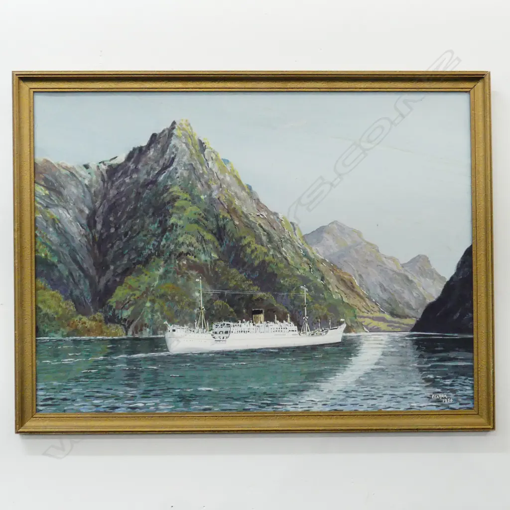 F. CLARK, 'SS GOTHIC LEAVES NZ' ACRYLIC ON BOARD 1954 550x750mm Image 1++