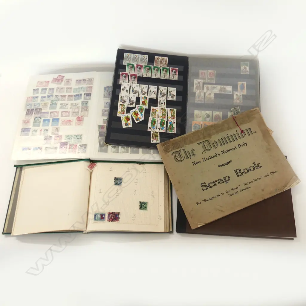 5 ASST. STAMP ALBUMS: CHINA FIRST HALF 20thC, 2 MOSTLY EMPTY, UK EMPIRE, NZ XMAS Image 1++