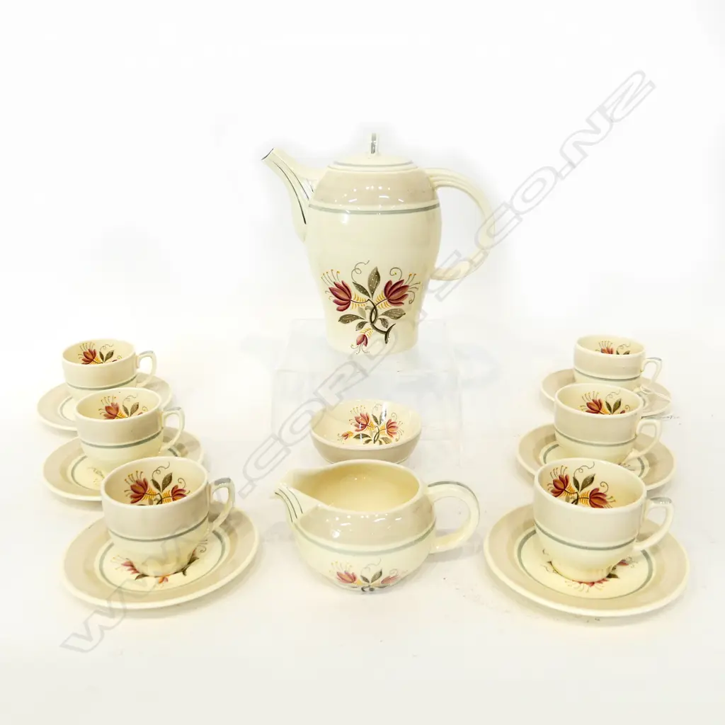 WOODS DECO COFFEE SET SUSIE COOPER STYLE, KESTREL SHAPED TEAPOT 6 C/S MILK SUGAR  Image 1++