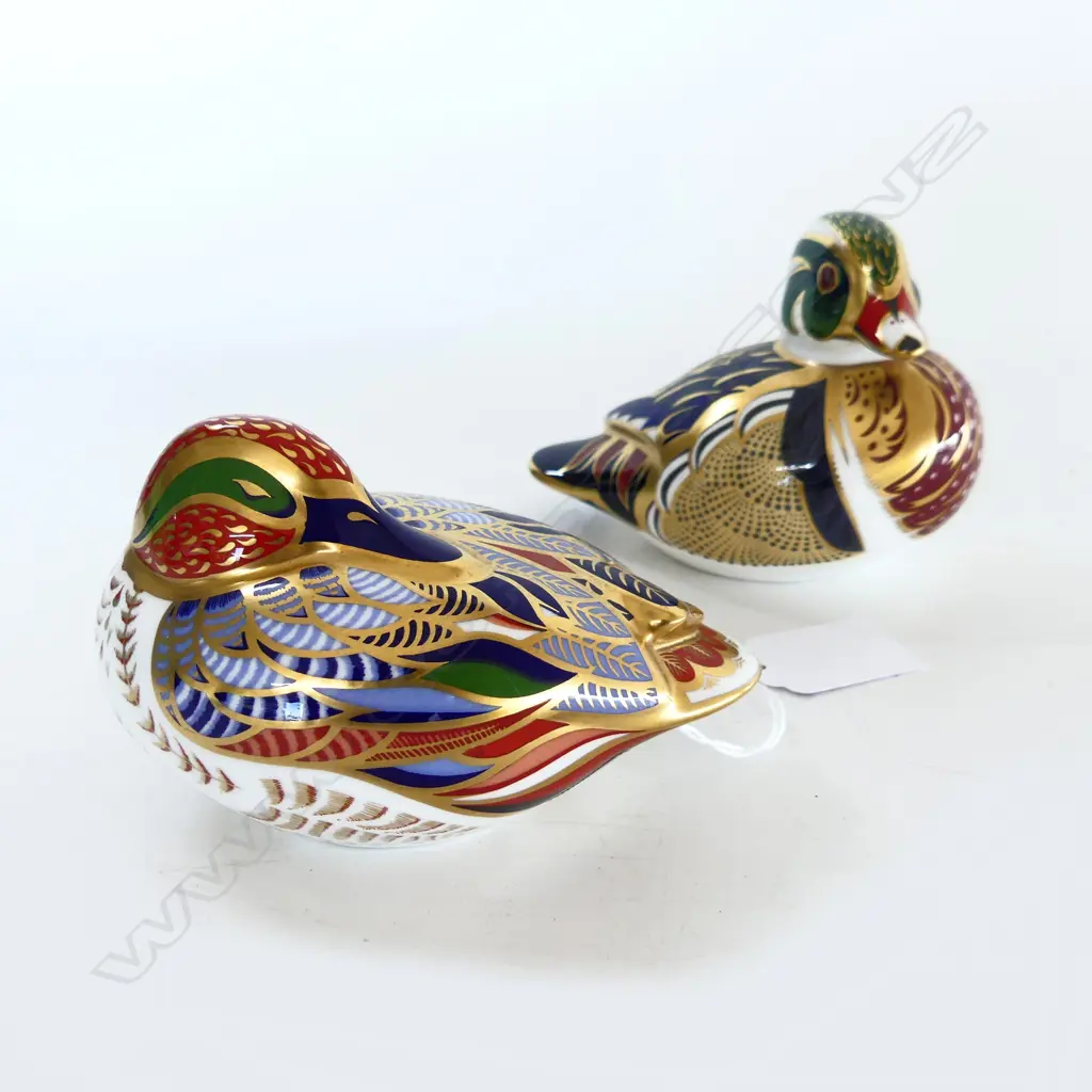 2 ROYAL CROWN DERBY PAPERWEIGHTS: CAROLINA DUCK & TEAL L.115mm Image 1++