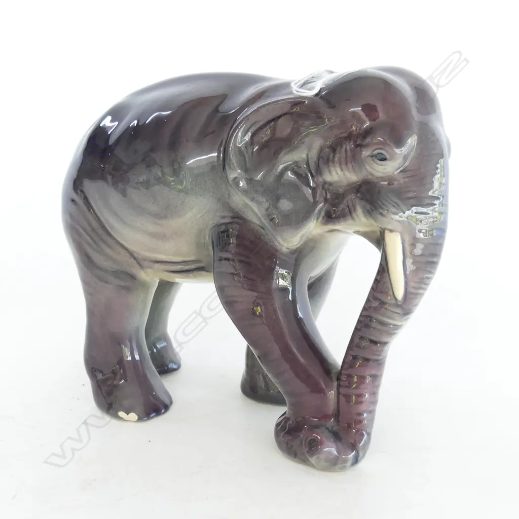 CROWN LYNN BLACK & PURPLE ELEPHANT FIGURE. H.165mm (sml chip to rear foot) Image 1++