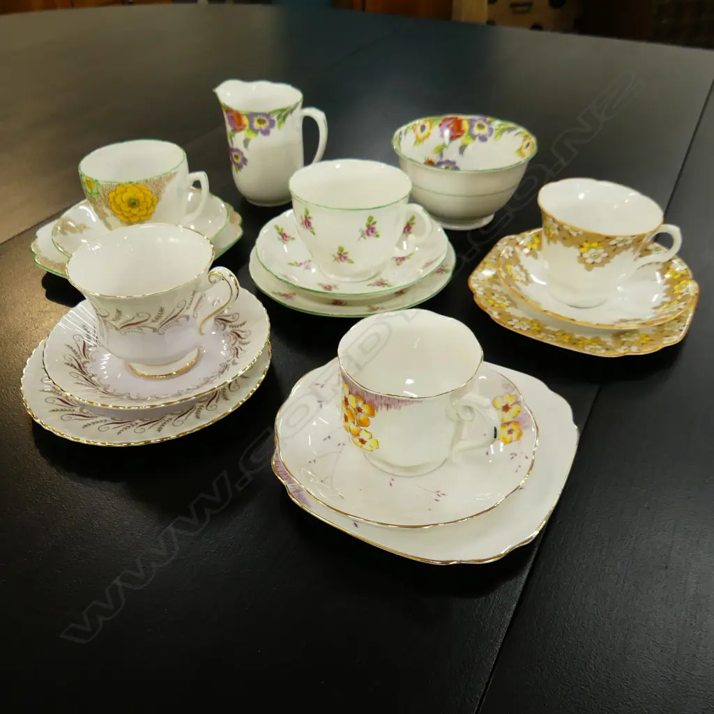 FIVE CHINA CUP, SAUCER & PLATE SETS, MILK JUG & SUGAR BOWL – FOLEY ROYAL ALBERT, PARAGON ETC  Image 1++