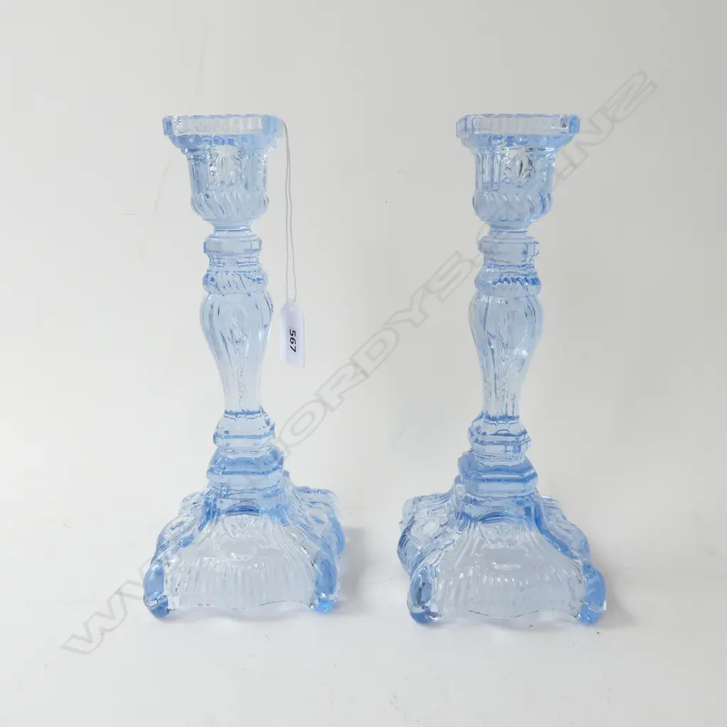 PR BLUE DEPRESSION GLASS CANDLE STANDS H250MM Image 1++