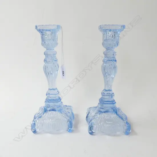 PR BLUE DEPRESSION GLASS CANDLE STANDS H250MM