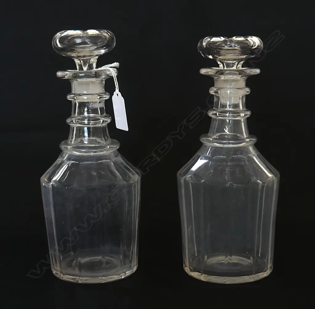 PAIR 19thC CRYSTAL DECANTER 3 RING NECKS Image 1++