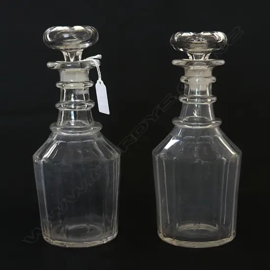 PAIR 19thC CRYSTAL DECANTER 3 RING NECKS