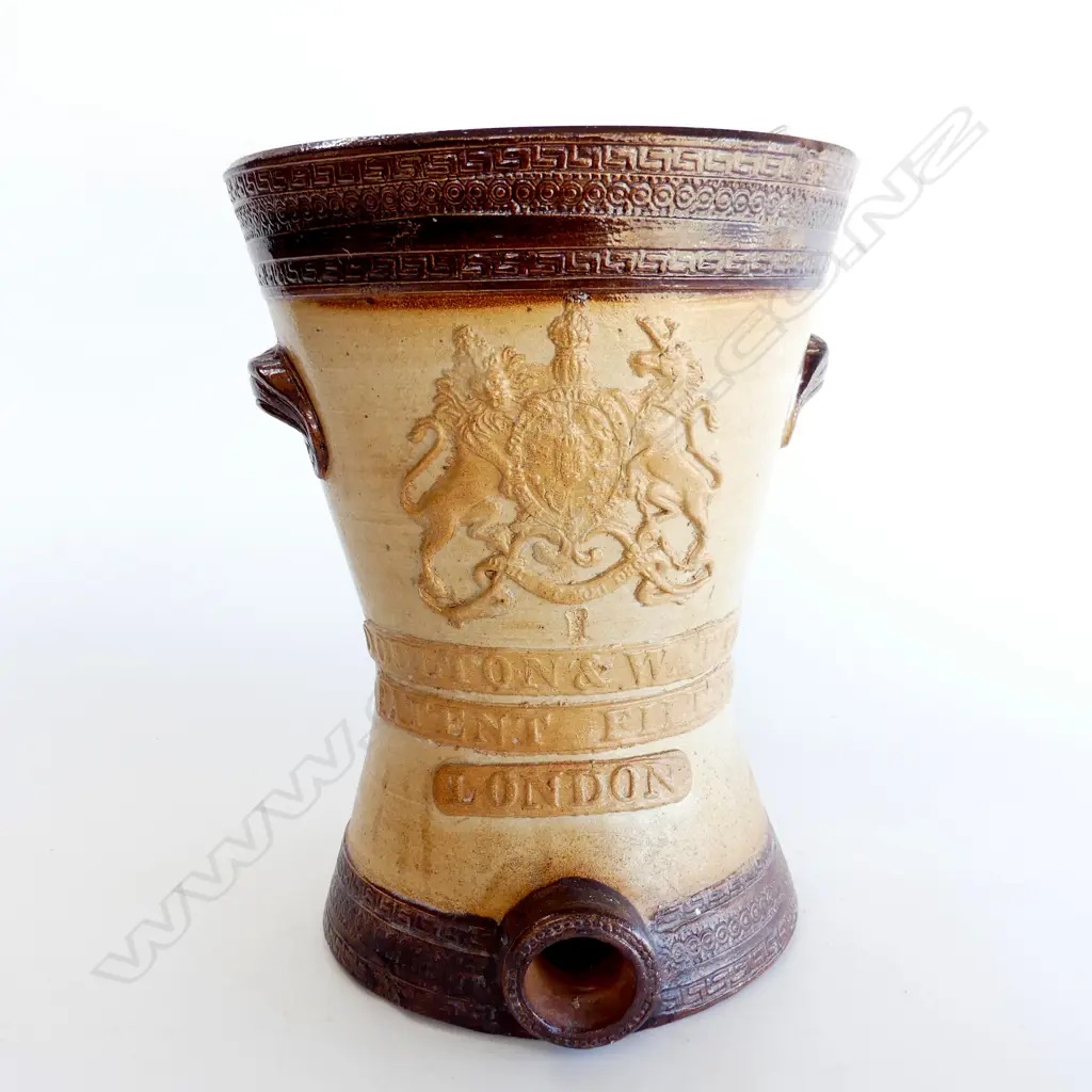 DOULTON & WATTS'S ANTIQUE STONEWARE WATER FILTER, CERAMIC w SALT GLAZE, H.300mm Image 1++