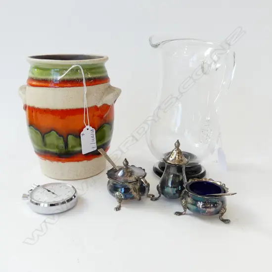 RETRO GLAZED VASE, GLASS JUG H.200mm, 3 EP CONDIMENTS, SEIKO STOP WATCH