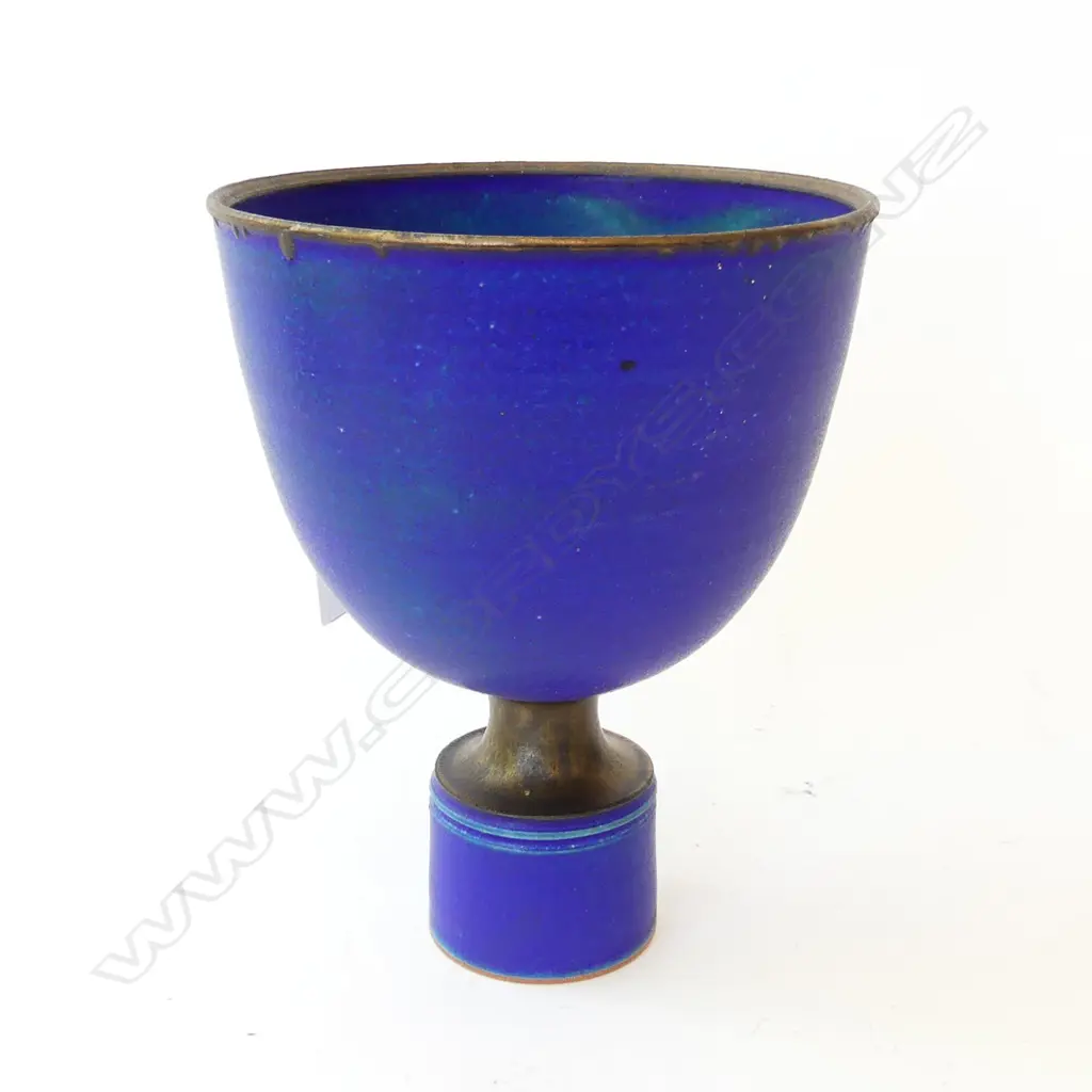 SIGNED STUDIO POTTERY BLUE GLAZED GOBLET H190MM Image 1++