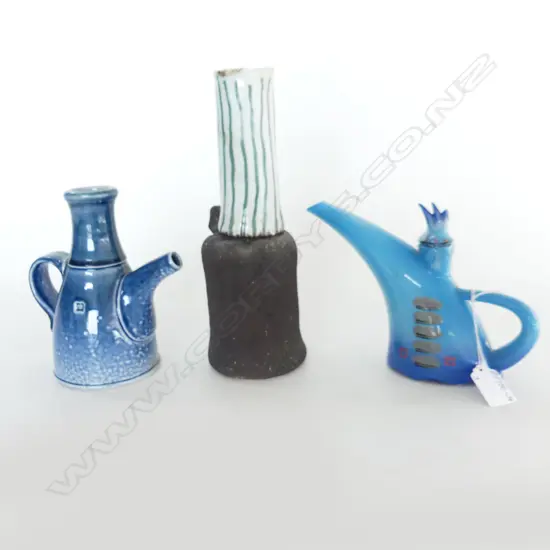 3 PCS NZ STUDIO POTTERY INCLDS BRENDON ADAMS TEAPOT (chipped spout) & 2 OTHERS