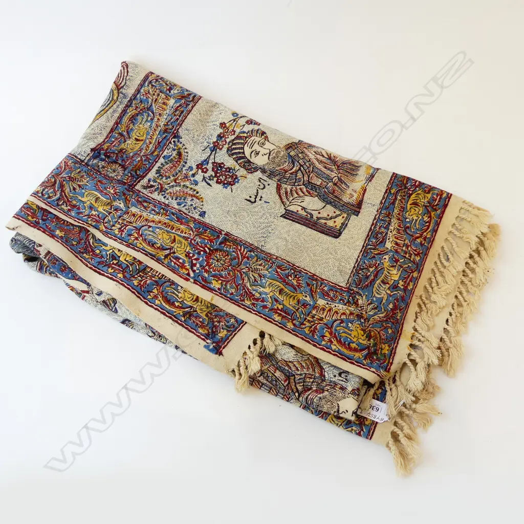 PERSIAN IRANIAN FIGURED MULTI-PANEL PRINTED TEXTILE 1950 X 1250mm (44) printed details verso Image 1++