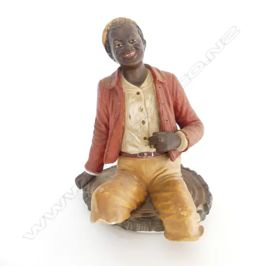 ANTIQUE BLACK AMERICANA POTTERY TOBACCO JAR LID, L.200mm 