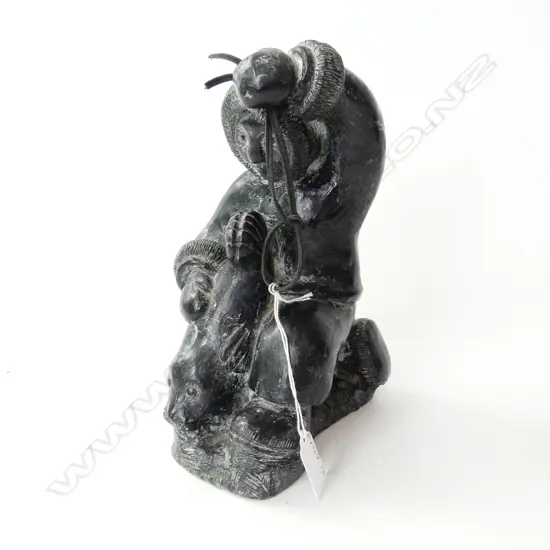 VINTAGE INUIT CARVED STONE FIGURE H250MM