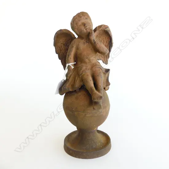 CAST IRON CHERUB GARDEN FEATURE, H.300mm