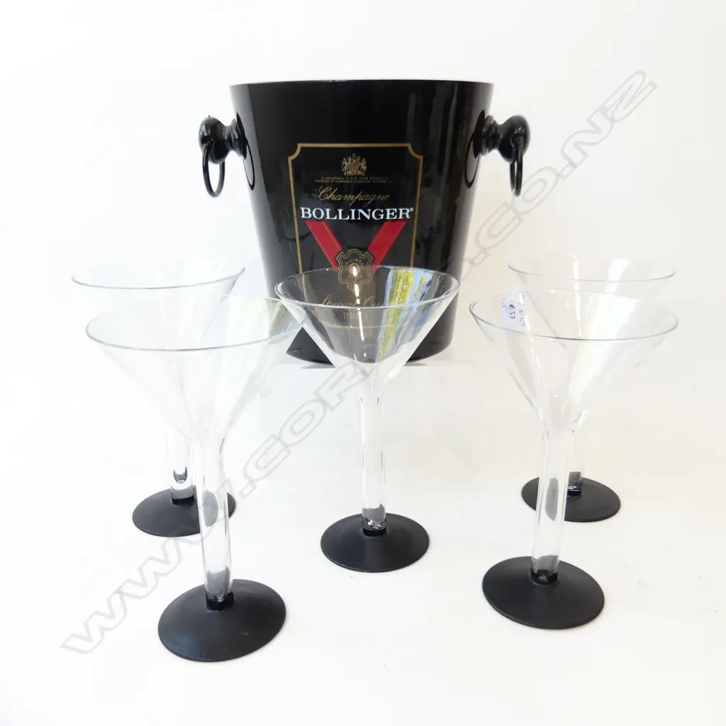 5 HOLLOW STEM MARTINI GLASSES H.180mm + BOLLINGER CHAMPAGNE BUCKET H.205mm Image 1++
