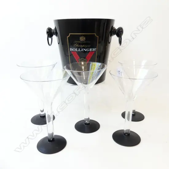 5 HOLLOW STEM MARTINI GLASSES H.180mm + BOLLINGER CHAMPAGNE BUCKET H.205mm