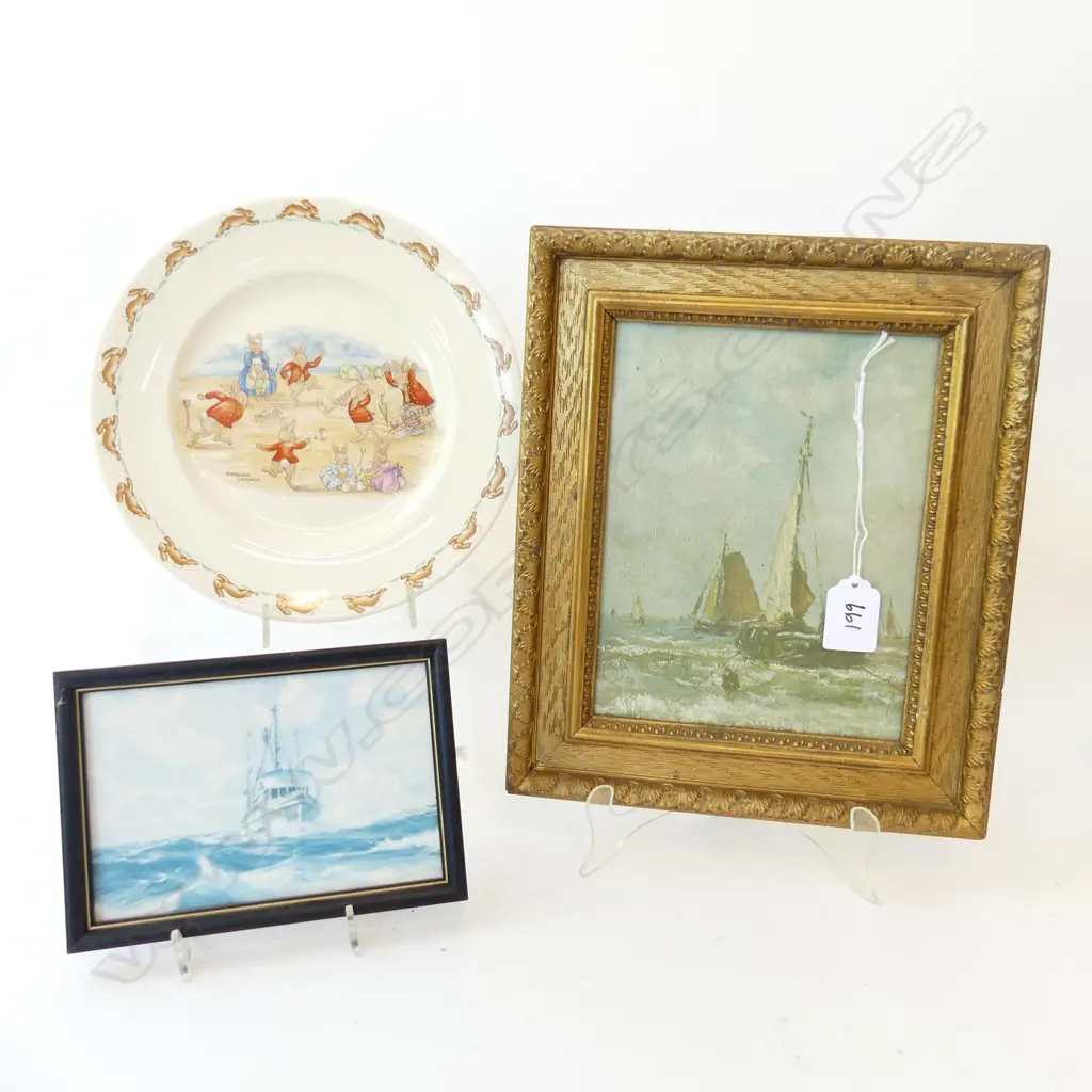 BUNNYKINS PLATE 220mm dia + 2 BOAT PRINTS 190x145mm Image 1++