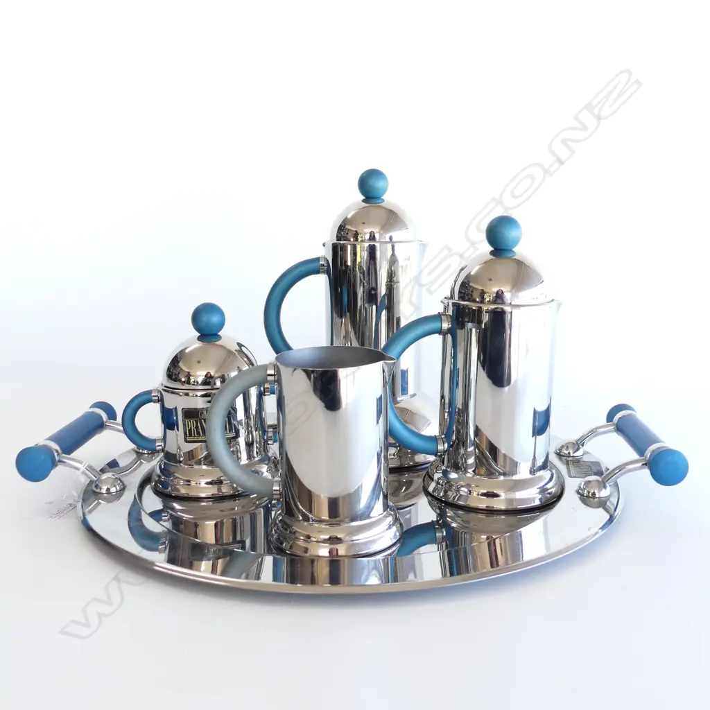 5 PCE PRANDELLI TEA & COFFEE SET; COFFEE PERC, TEAPOT, JUG, SUGAR, TRAY 380mm dia Image 1++